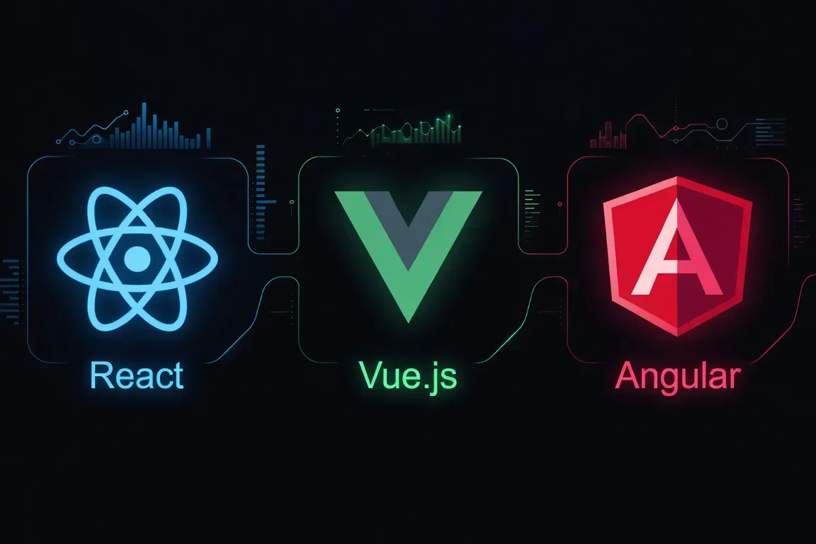 Logos React Vue Angular comparatif 2026
